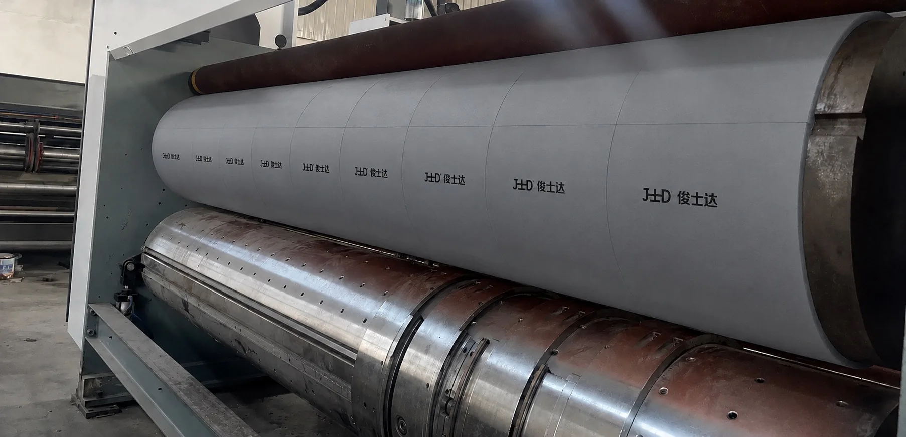 Gray MDI anvil covers installed on rotary die-cutting equipment