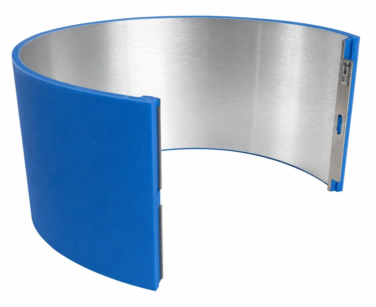 Blue TDI polyurethane anvil cover showing the outer surface and steel backing