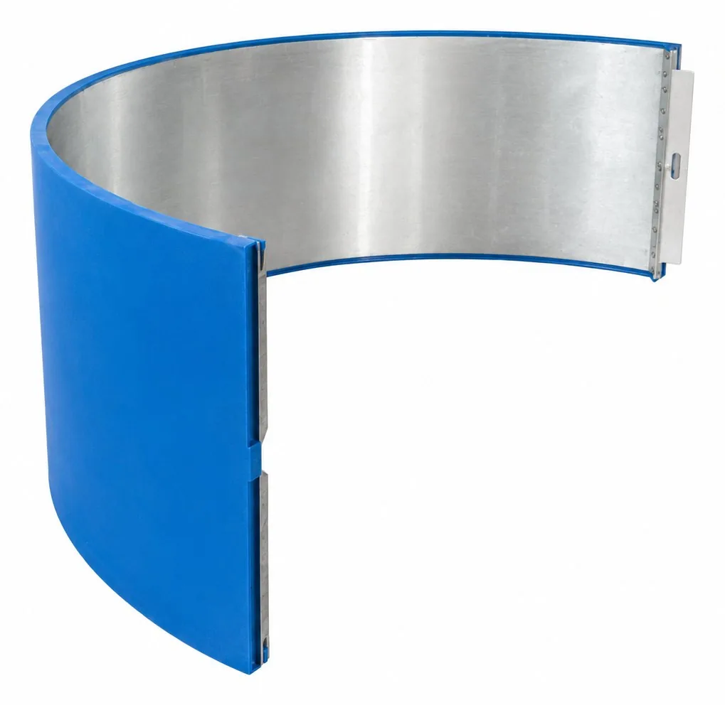 Profile view of a blue TDI steel-backed anvil cover and locking edge