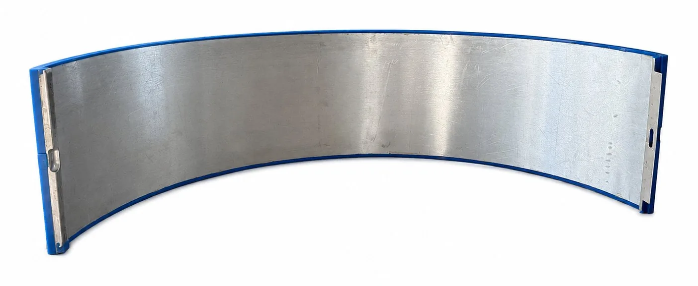 Full inner steel backing and end connections of a blue TDI polyurethane anvil cover